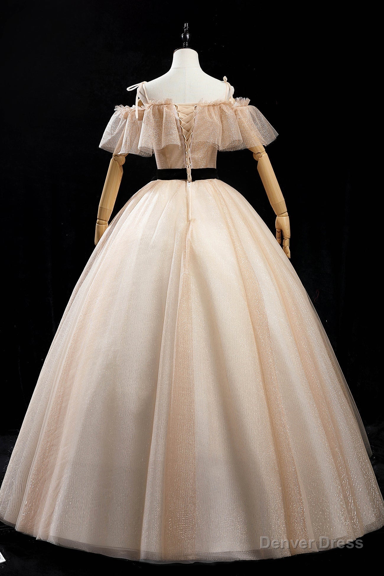 Champagne Tulle Long Prom Dress, A Line Princess Prom Dresses