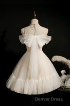 Cute Spaghetti Strap Lace Short Prom Dress, A Line Prom Dresses