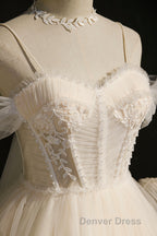 Cute Spaghetti Strap Lace Short Prom Dress, A Line Prom Dresses