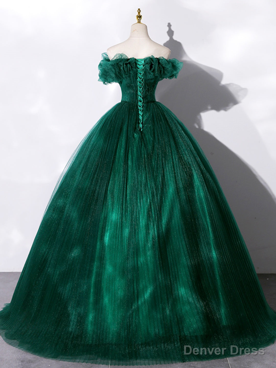 Green Off Shoulder Tulle Formal Dress, A-Line Long Prom Dress Secondary image