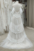 Ivory Spaghetti Straps Tulle Lace Long Prom Dress, A-Line Evening Dress