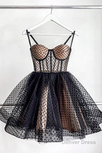 Cute Tulle Spaghetti Straps Short Homecoming Dress, A Line Mini Prom Dresses