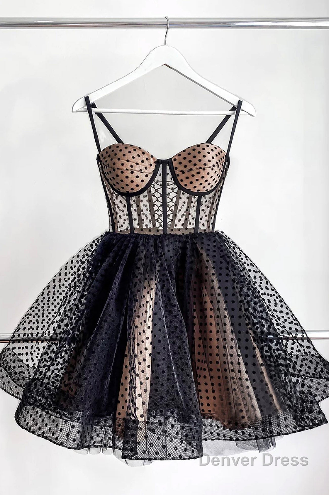 Cute Tulle Spaghetti Straps Short Homecoming Dress, A Line Mini Prom Dresses