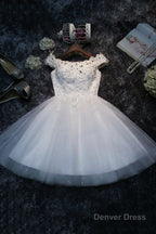 Cute Lace Short A Line Prom Dress, Off the Shoulder Prom Dresses