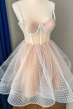Cute Tulle Spaghetti Straps Short Homecoming Dress, A Line Mini Prom Dresses