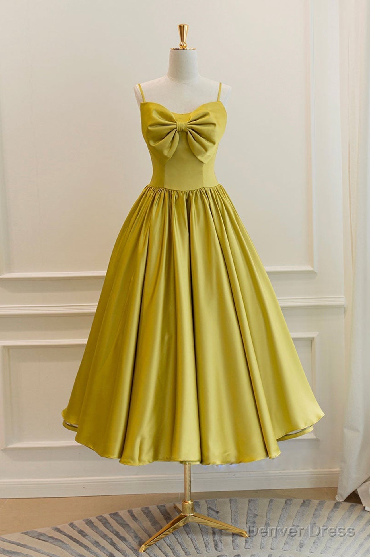 Yellow Satin Short Prom Dress, Cute A Line Bow Homecoming Dresses Main image
