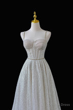 A Line Straps Tulle Sequins Long Senior Prom Dresses