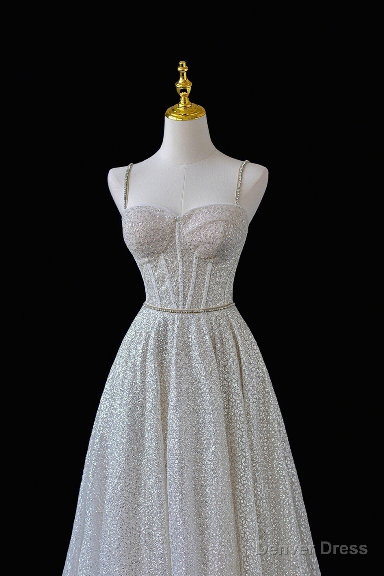 A Line Straps Tulle Sequins Long Senior Prom Dresses