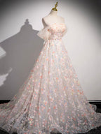 Lovely Three-dimensional Floral Floor Length Prom Dress, Off the Shoulder Evening Party Dress