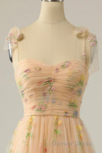 Champagne Lovely Tulle Lace Long Prom Dress, Champagne Prom Dresses