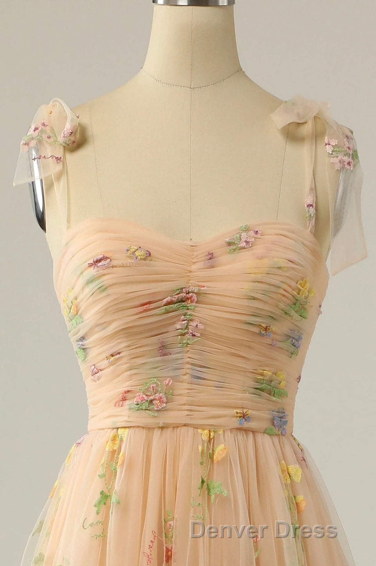 Champagne Lovely Tulle Lace Long Prom Dress, Champagne Prom Dresses