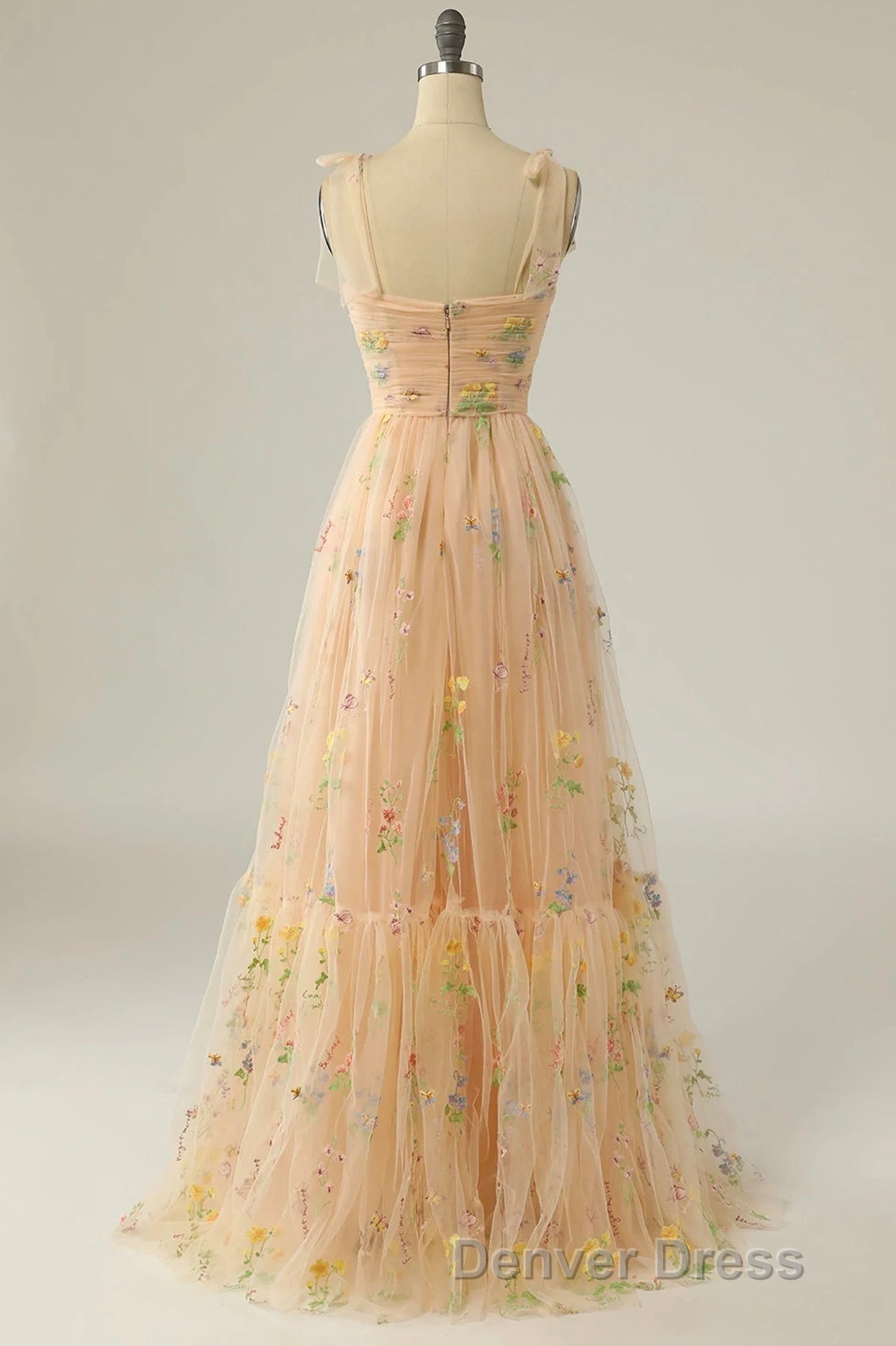 Champagne Lovely Tulle Lace Long Prom Dress, Champagne Prom Dresses