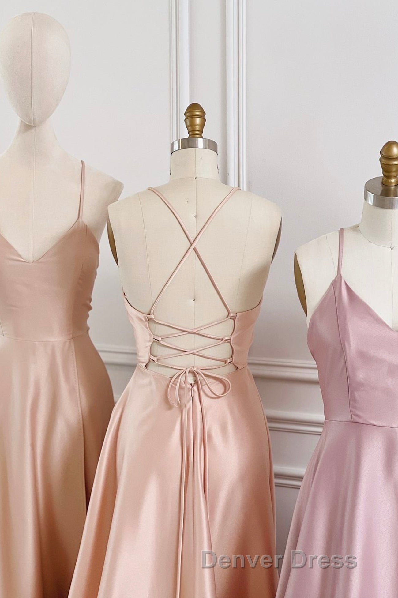 Simple V-Neck Satin Long Prom Dresses, A-Line Backless Evening Dresses Secondary image