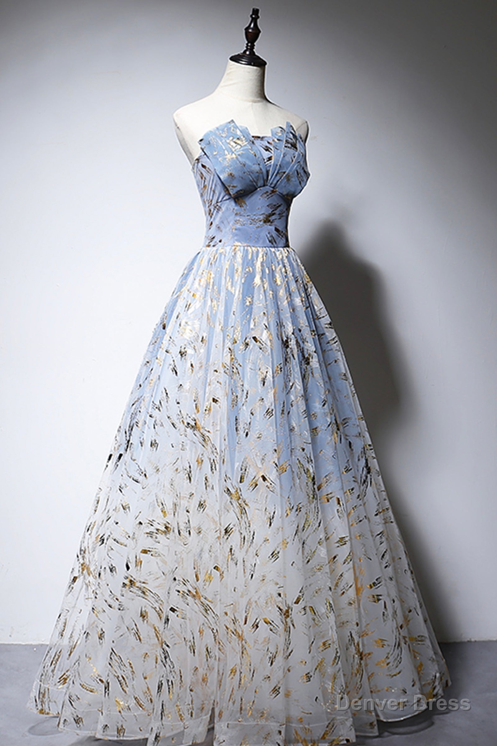 Blue Strapless Ombre Tulle Long Prom Dress, A Line Prom Dresses Secondary image