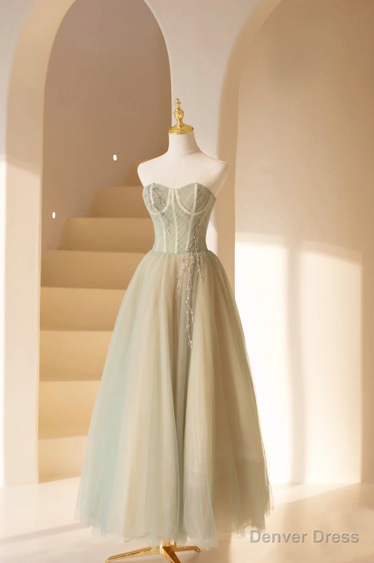 Lovely Strapless Long Tulle Prom Dress, A-Line Evening Dress Main image
