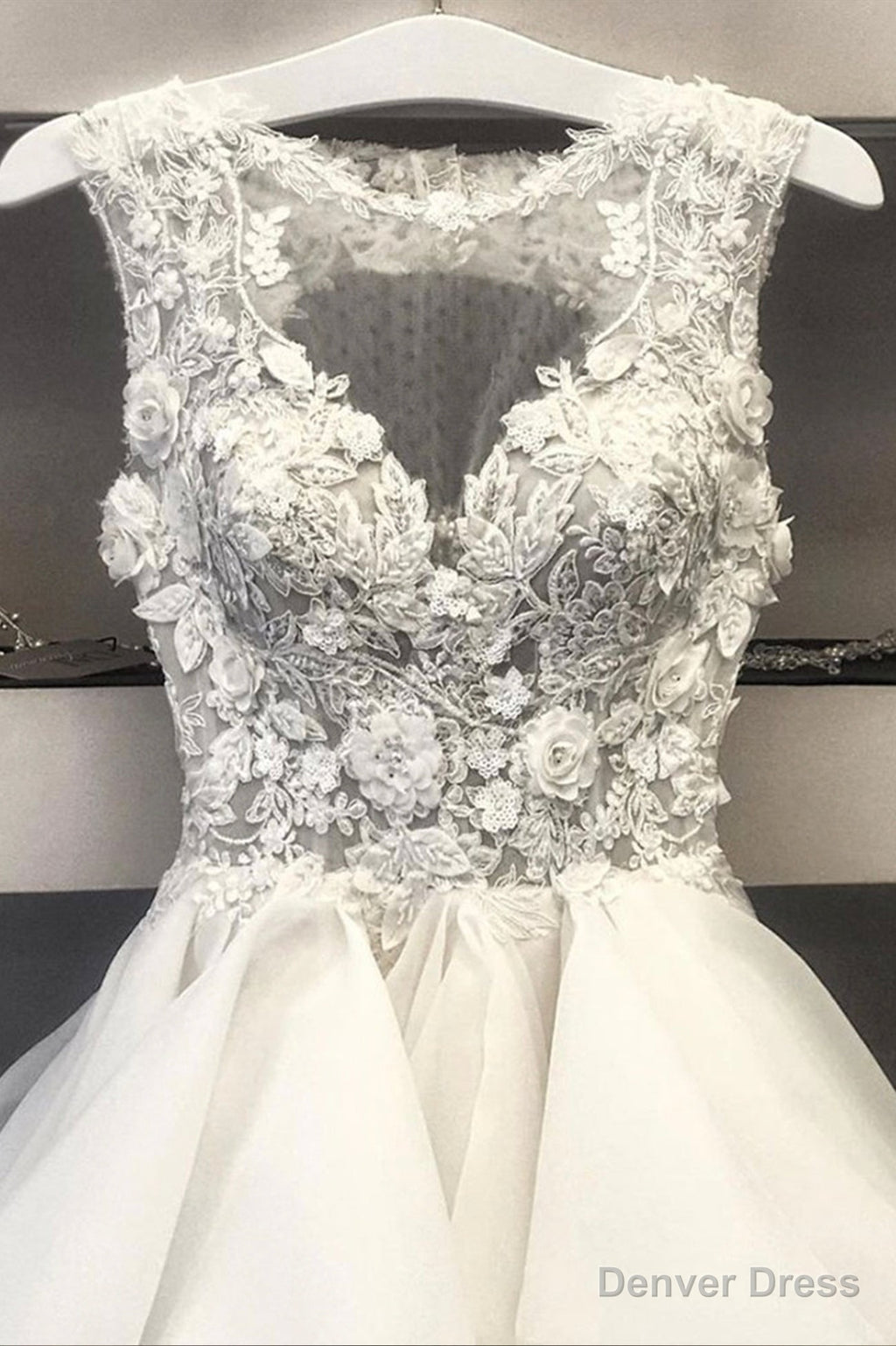 White Lace Short Prom Dress, A Line Lace Prom Dresses