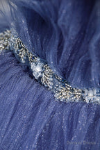Blue Layers Tulle Long Prom Dress, A Line Spaghetti Straps Prom Dresses