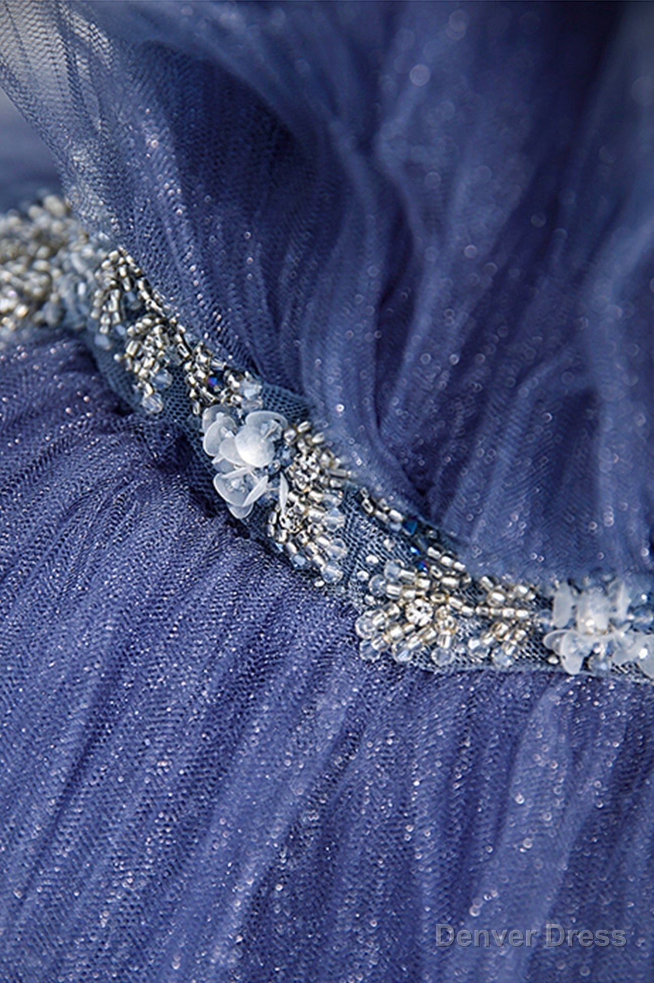 Blue Layers Tulle Long Prom Dress, A Line Spaghetti Straps Prom Dresses