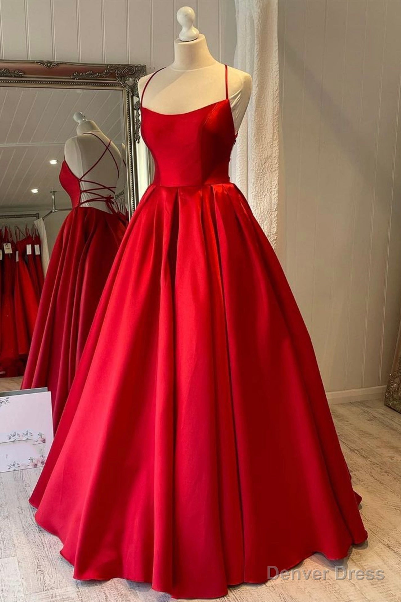 Red Satin Long Prom Dress, Simple A Line Prom Dresses Main image