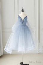 Cute V Neck Tulle Short Prom Dress, A Line Prom Homecoming Dresses