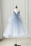 Cute V Neck Tulle Short Prom Dress, A Line Prom Homecoming Dresses