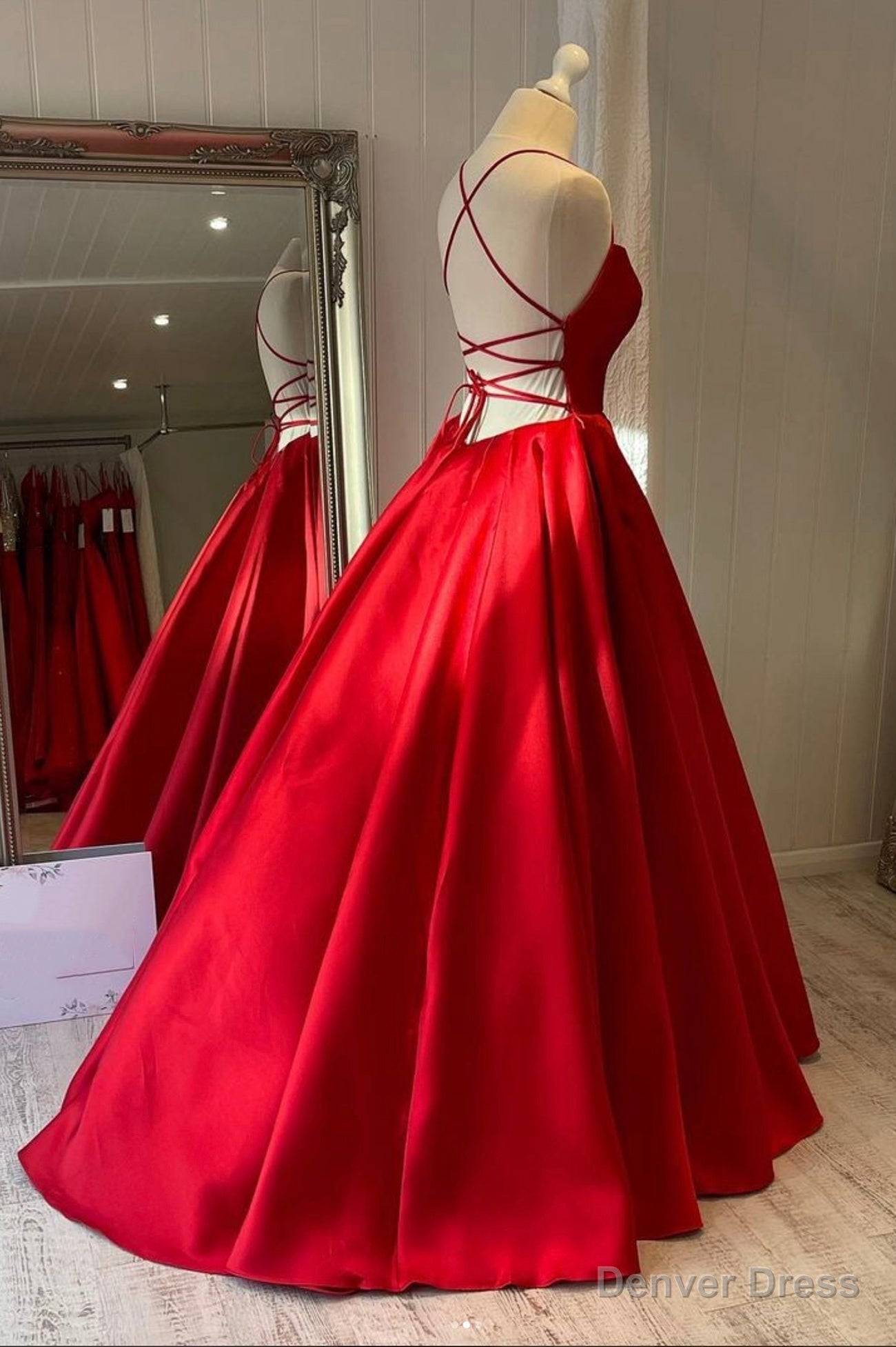 Red Satin Long Prom Dress, Simple A Line Prom Dresses Secondary image