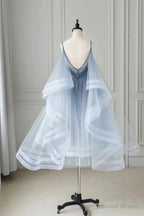 Cute V Neck Tulle Short Prom Dress, A Line Prom Homecoming Dresses