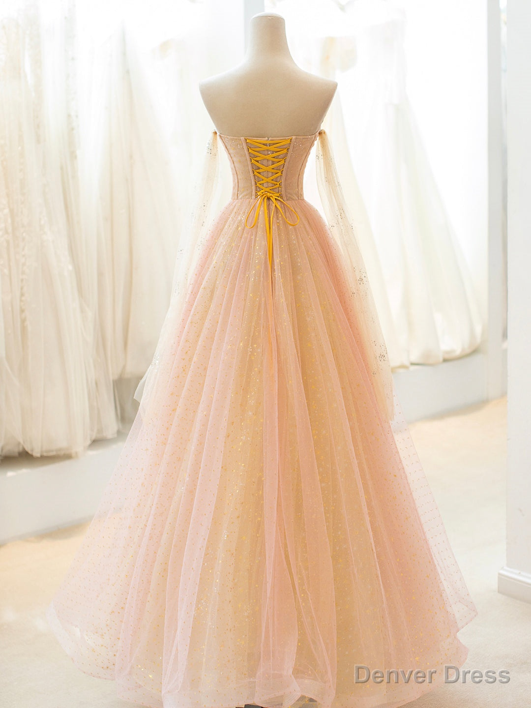 Cute Tulle Long Prom Dress, A-Line Strapless Evening Dress Main image