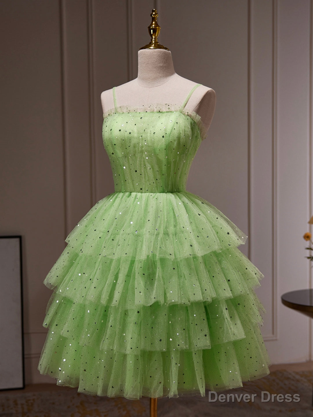 Green Tulle Straps Short Party Dress, Light Green Homecoming Dress