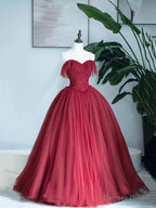 Burgundy Sweetheart Neckline Long Formal Dress, A-Line Strapless Evening Dress