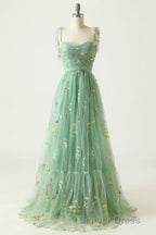 Champagne Lovely Tulle Lace Long Prom Dress, Champagne Prom Dresses