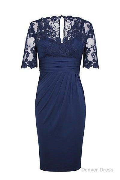 Eleagnt Short Sleeves Empire Navy Blue Short Mother of the Bride Dress