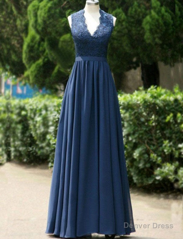 Modest A Line Navy Blue Long Chiffon Bridesmaid Dresses