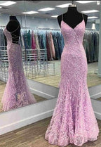Gorgeous Mermaid Lilac Prom Dresses with Embroidery