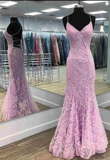 Gorgeous Mermaid Lilac Prom Dresses with Embroidery