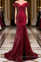 Dark Red Sequins Mermaid Sweetheart Prom Dress, Dark Red Prom Dresses