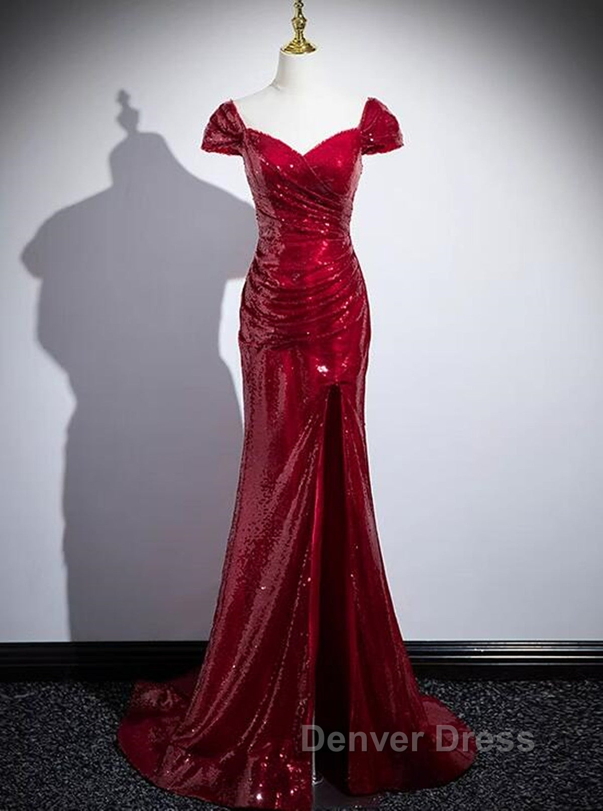 Dark Red Sequins Mermaid Sweetheart Prom Dress, Dark Red Prom Dresses Secondary image