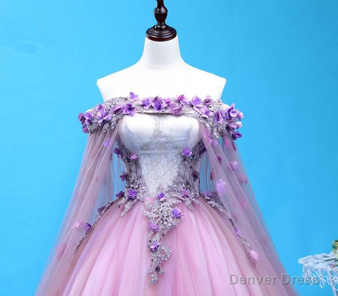 Light Purple Tulle Long Sweet 16 Gown, Flowers Quinceanera Dress Secondary image