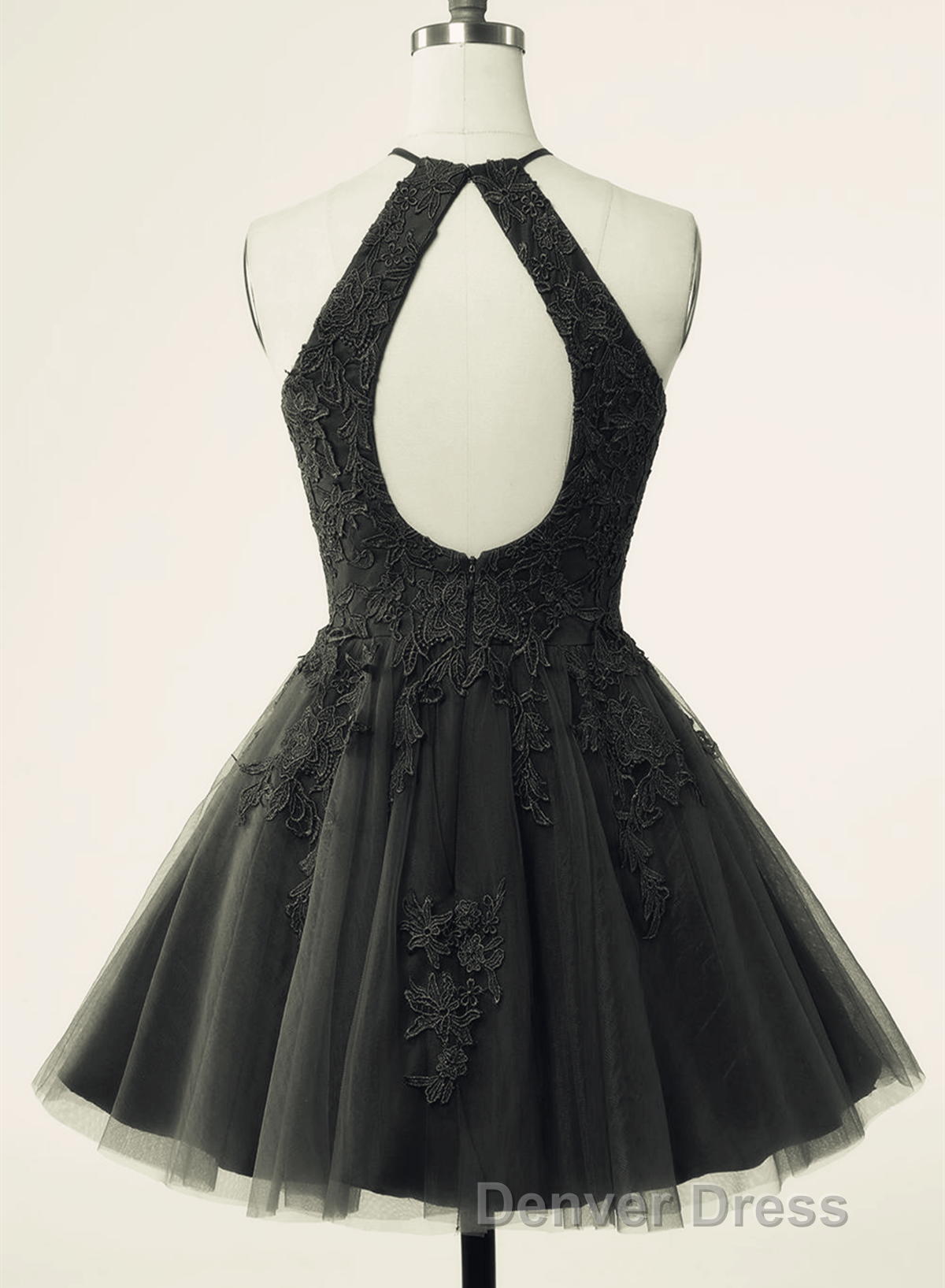 Black Halter Tulle With Lace Short Party Dresses, Black Tulle Homecoming Dresses