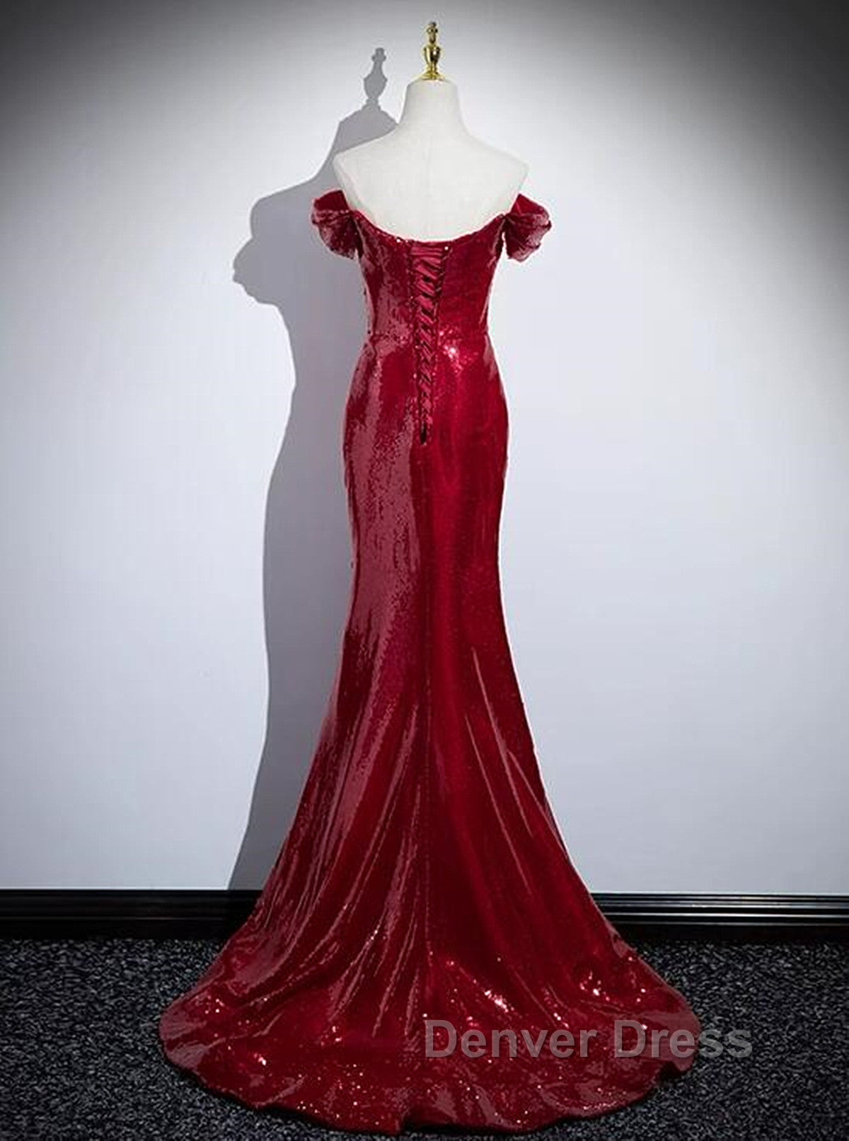Dark Red Sequins Mermaid Sweetheart Prom Dress, Dark Red Prom Dresses