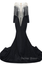 Deep V-neck Shiny Royal Blue Long sleeves Mermaid Prom Dresses