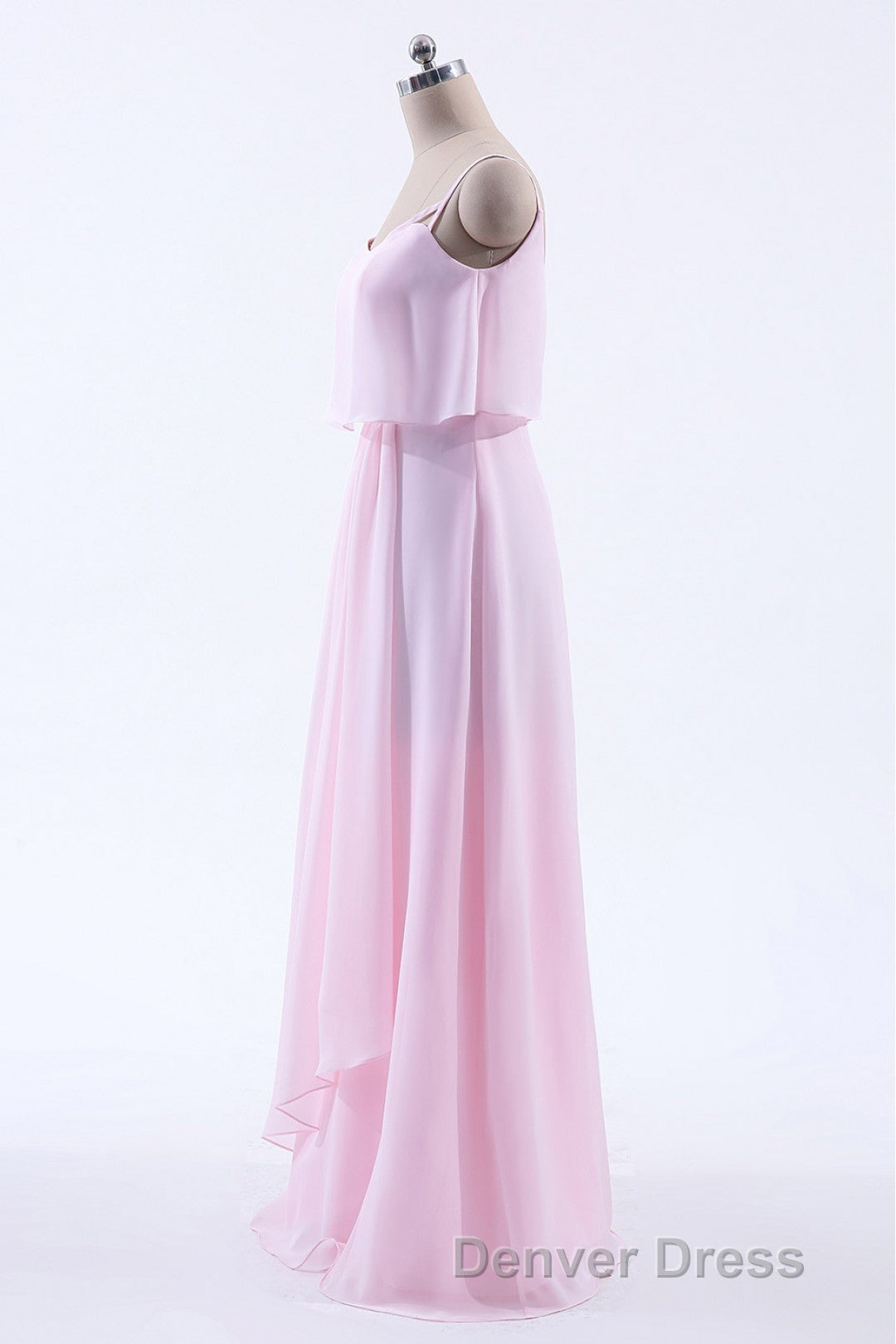 Pink Flounce Chiffon Straps A Line Long Bridesmaid Dresses Secondary image