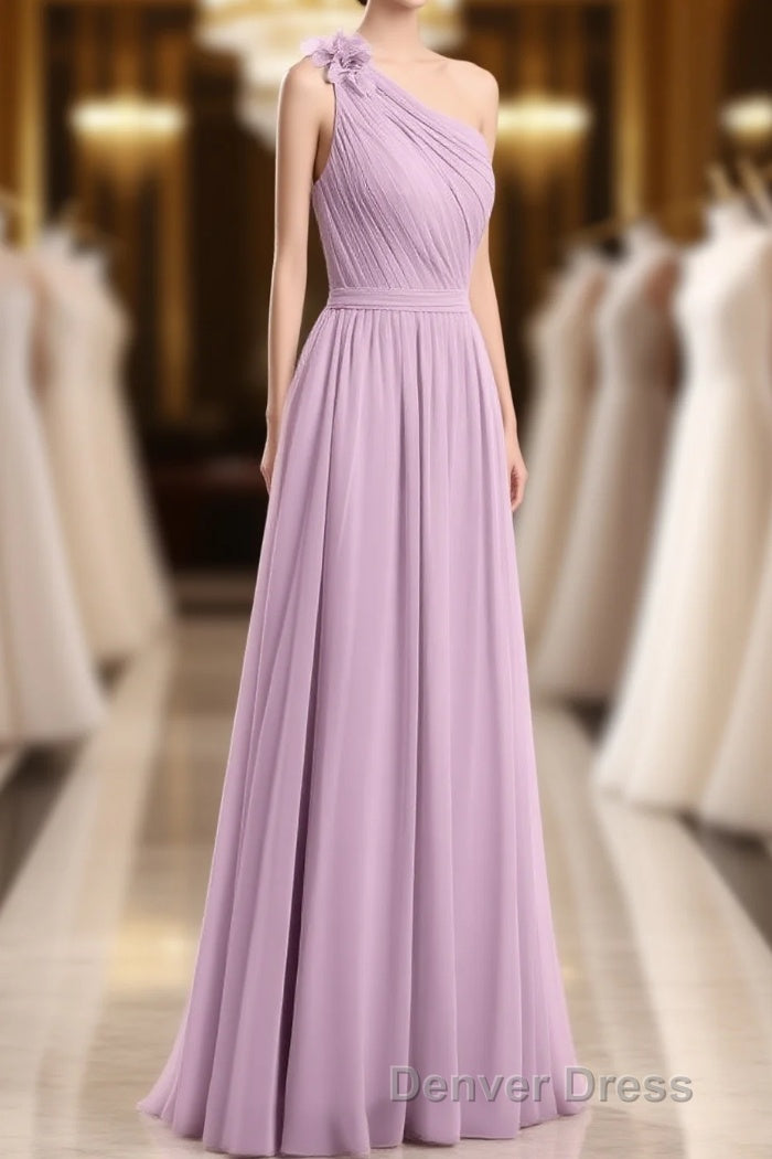 Dusty Purple One Shoulder Backless A Line Long Bridesmaid Dresses Main image
