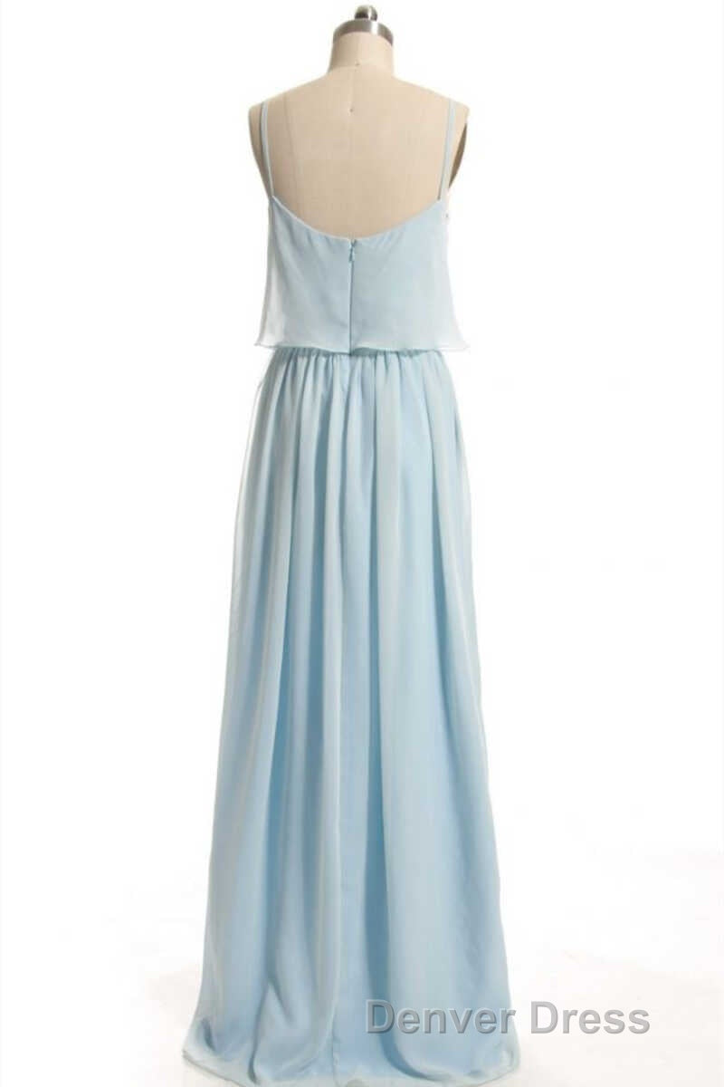 Dusty Blue Chiffon Spaghetti Straps Ruffled Long Bridesmaid Dresses Secondary image