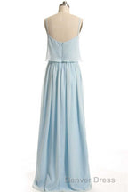 Dusty Blue Chiffon Spaghetti Straps Ruffled Long Bridesmaid Dresses