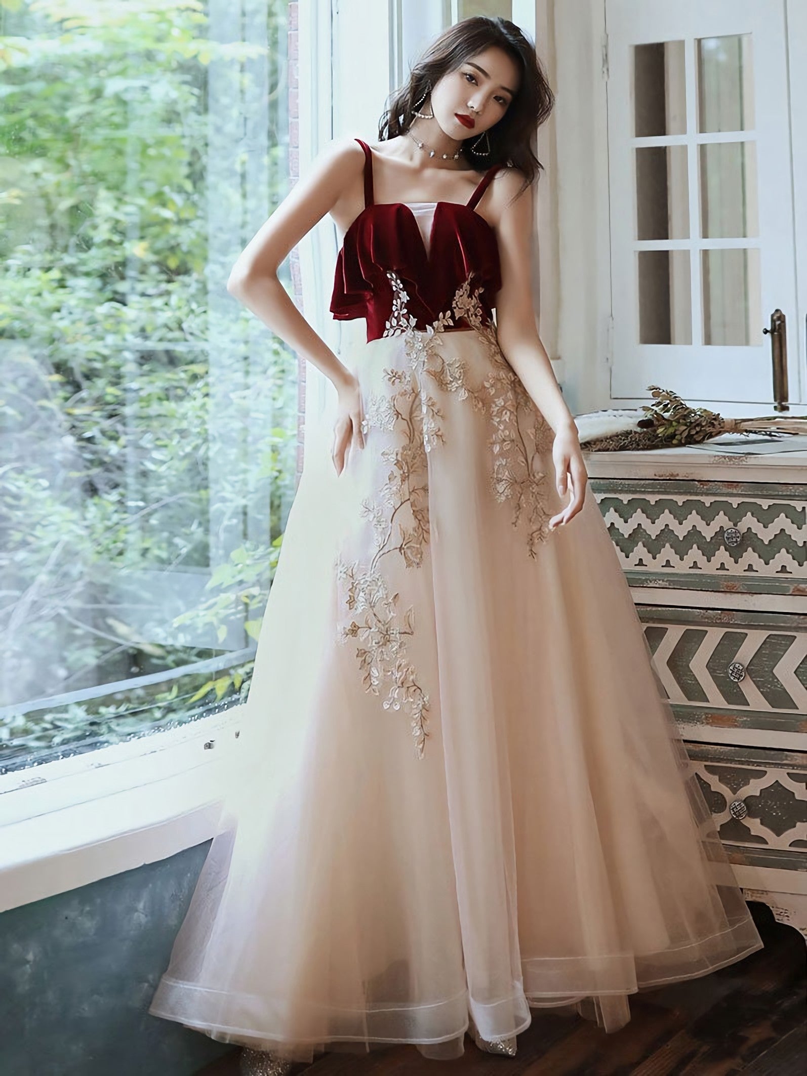 Green Tulle Lace Long Prom Dress Green Lace Prom Dresses