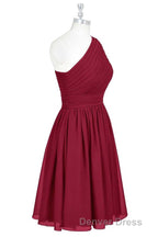 Wine Red Chiffon One Shoulder Gathered Short Bridesmaid Dresses