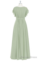 Elegant Sage Green Ruffled A-Line Long Bridesmaid Dresses