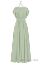 Elegant Sage Green Ruffled A Line Long Bridesmaid Dresses