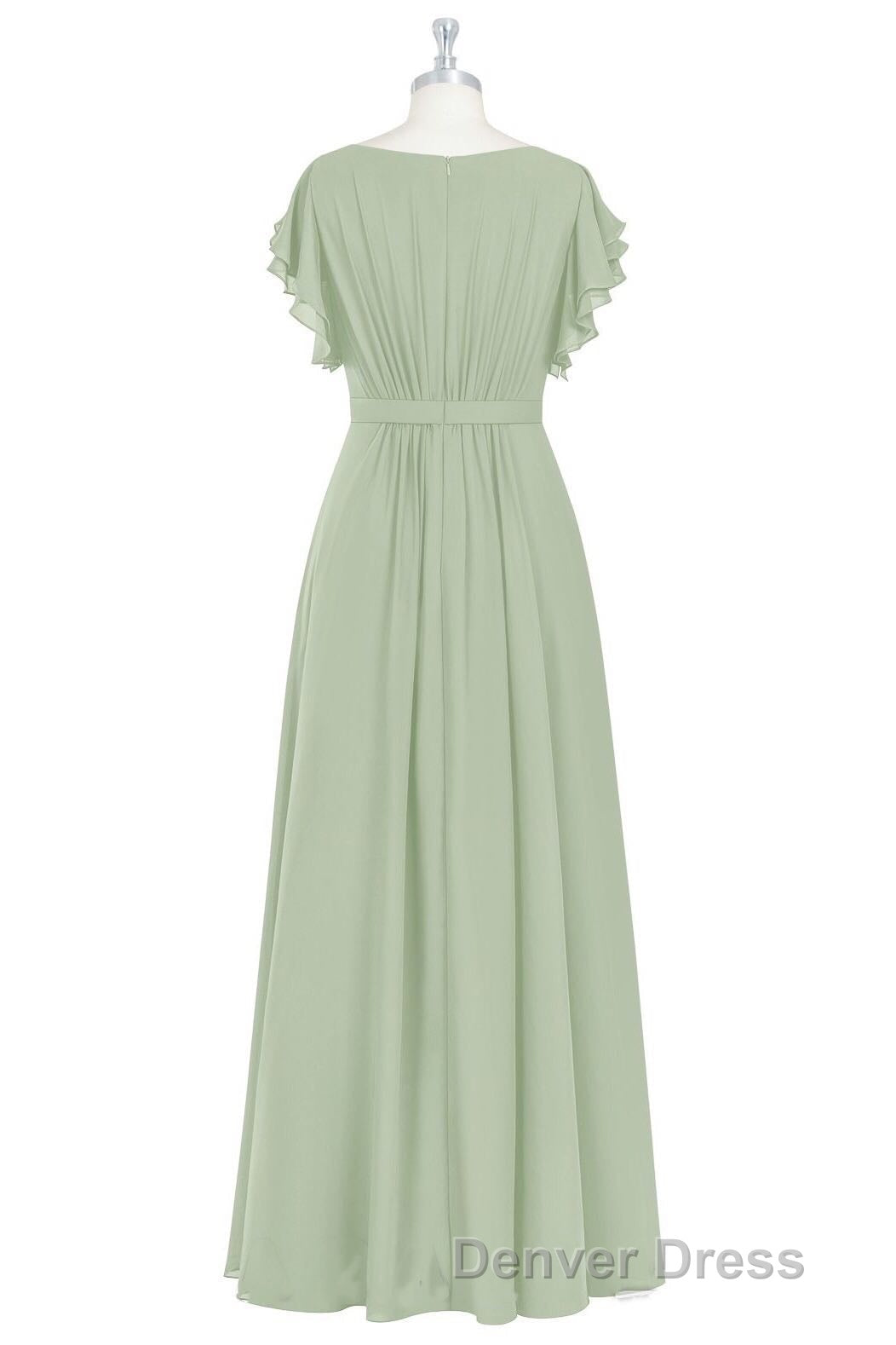Elegant Sage Green Ruffled A Line Long Bridesmaid Dresses